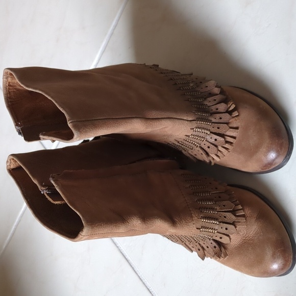 Naughty Monkey leather boho fringe ankle boots moto hippie festivals - Picture 1 of 6